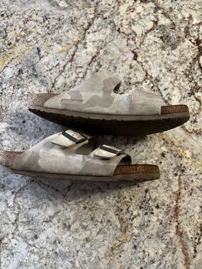 Birkenstock Two-strap Slide Sandals in Light Beige Camo